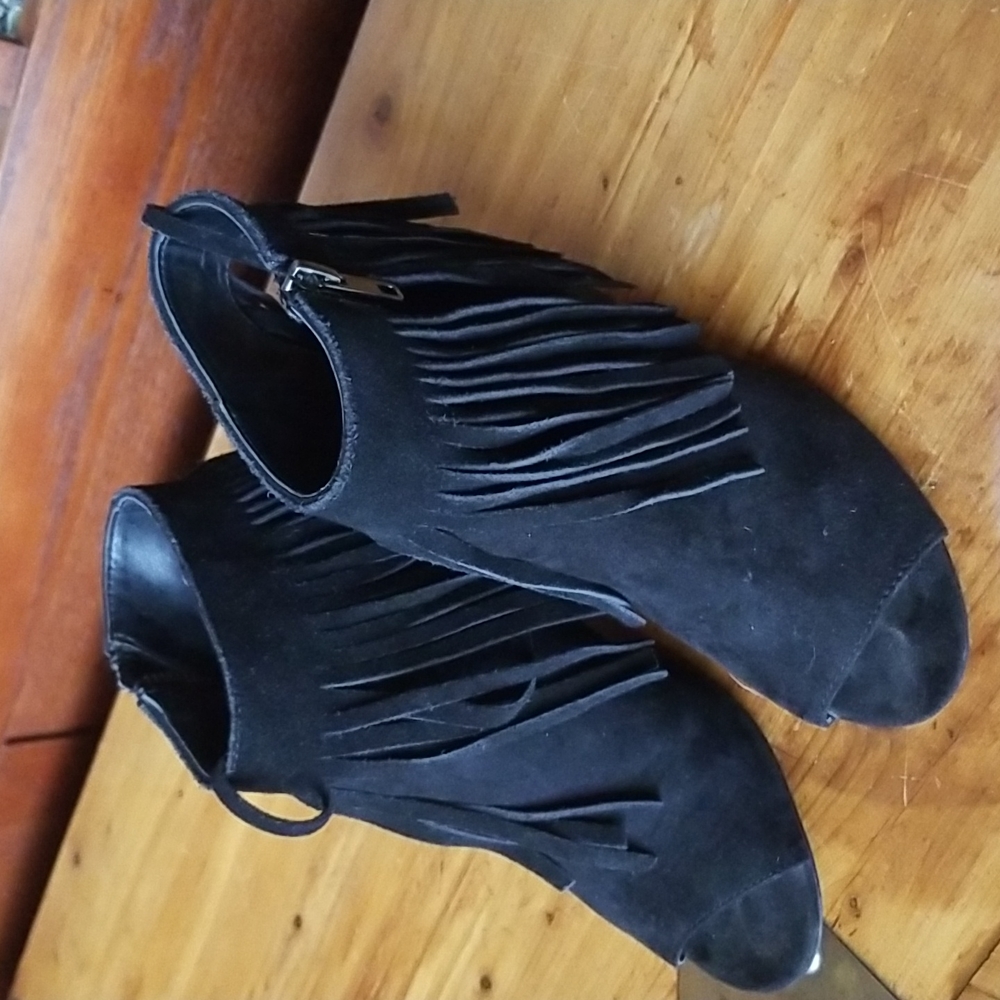 Carlos black suede peep-toe booties
